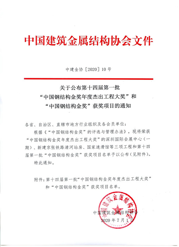 中鐵工業四個項目獲“中國鋼結構金獎” 中鐵工業四個項目獲“中國鋼結構金獎”