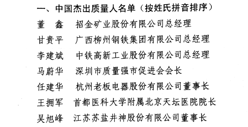 李建斌榮獲“中國杰出質量人”稱號 李建斌榮獲“中國杰出質量人”稱號